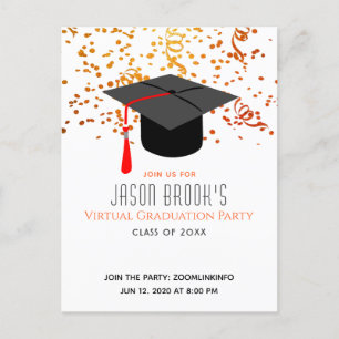 Virtual Graduation Party Confetti Graduation Cap Uitnodiging Briefkaart