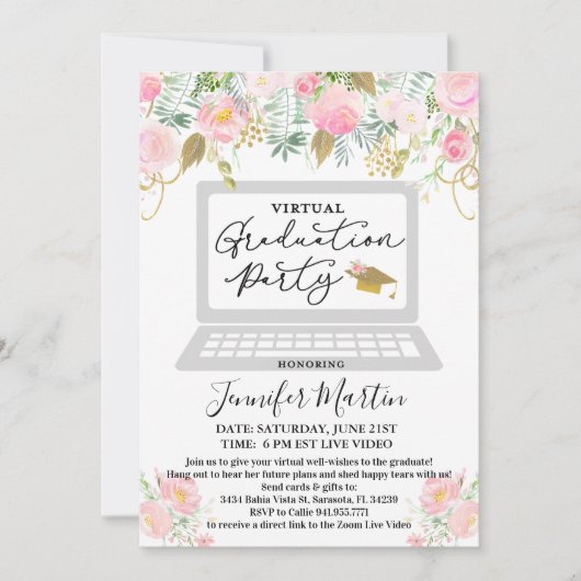 Virtual Graduation Party Floral Invitation (Devant)