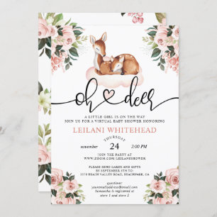 Virtual Oh Deer Baby shower Waterverf Bloemen Kaart