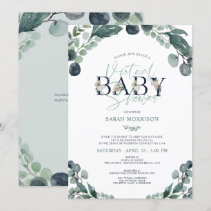 Virtual Online Baby shower Navy Blue Sage groen Kaart