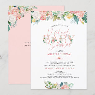 Virtual Online Baby shower Roos Goud Roze Bloemen Kaart