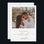Virtual Online Rustic Photo Faire-part de mariage<br><div class="desc">Le design minimaliste rustique présente un script moderne,  une feuille florale botanique avec photo et une couleur rose vif au dos de la carte. Personnalisez facilement vos informations de choix. Idéal faire-part de mariage simple pour un mariage virtuel en ligne.</div>