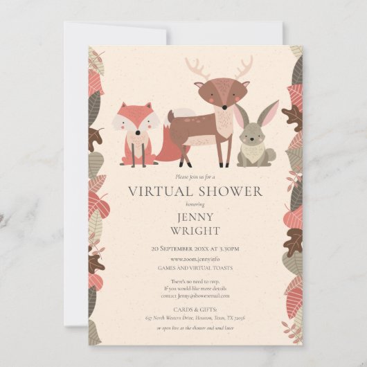 Virtual Online Woodland Animals Baby shower Kaart (Voorkant)