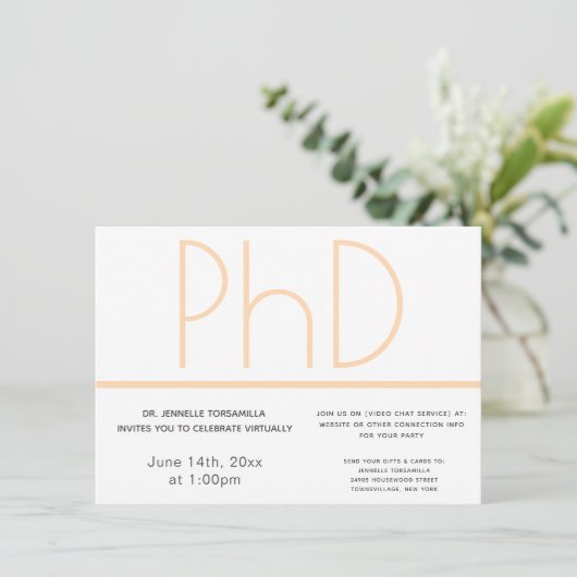 Virtual PhD-graad White Cream Grey Afstuderen Kaart (Staand voorkant)