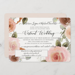 Virtual Pink Floral Waterverf Wreatding Wedding Kaart