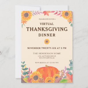 Virtual Pumpkin Sunflower Thanksgiving Dinner Kaart