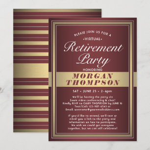 Virtual Retirement Party Bourgondië Wit en Goud Kaart