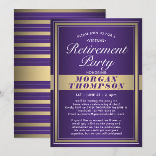 Virtual Retirement Party Paarse Wit en Goud Kaart