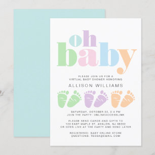 Virtual Shower Baby Feet Pastel Moderne Typografie Kaart