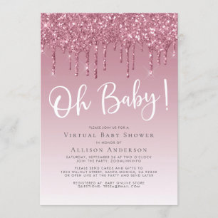 Virtual Shower Glitter Oh Baby Girl Roze Kaart