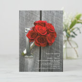 Virtual Streaming Wedding Rustiek Red Rose Boeket Kaart (Staand voorkant)