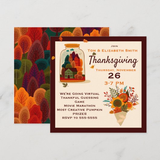 Virtual Thanksgiving Autumn in a Jar Kaart (Voorkant / Achterkant)
