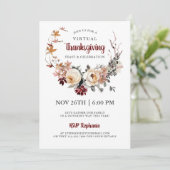 Virtual Thanksgiving Rustic Floral-diner Kaart (Staand voorkant)
