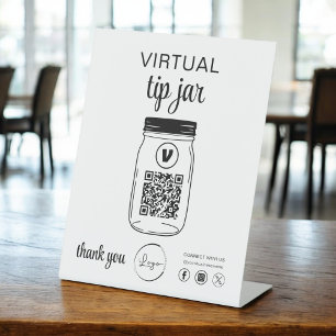 Virtual Tip Jar QR Code Logo Wit Reclamebord Met Voetstuk
