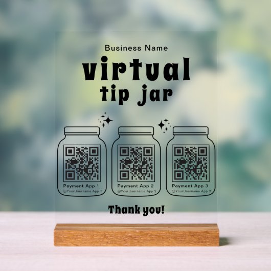 Virtual Tip Jar with 3 QR Code Acryl Bord (Neutraal)