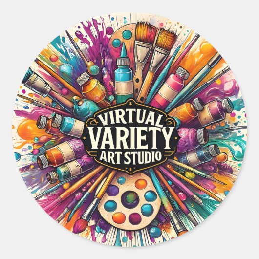 Virtual Variety Art Studio - Ronde Sticker (Voorkant)
