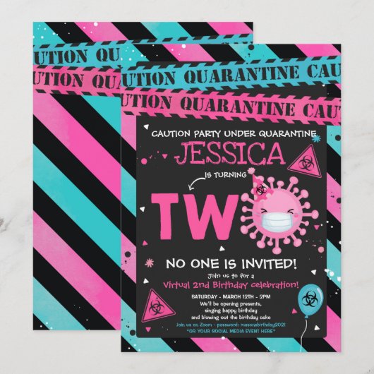 Virtueel 2de verjaardagsfeest Quarantaine 2de verj Kaart (Voorkant / Achterkant)