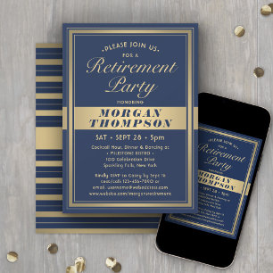 Virtueel afscheidsceremonie Navy Blauw Wit en Goud Kaart