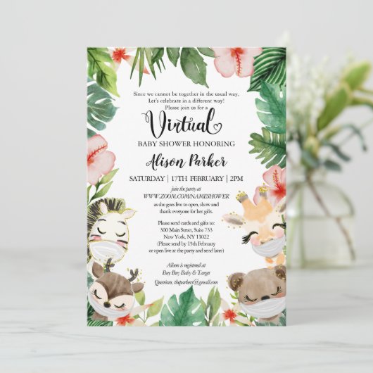 Virtueel Baby shower | Gemaskeerd Oerwoud Safari F Kaart (Staand voorkant)