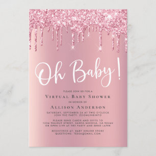 Virtueel Baby shower glitter-riem roze Kaart