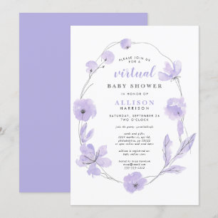 virtueel Baby shower Lavendel Bloemen Waterverf Kaart