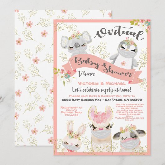 Virtueel Baby shower met maskers Kaart (Voorkant / Achterkant)