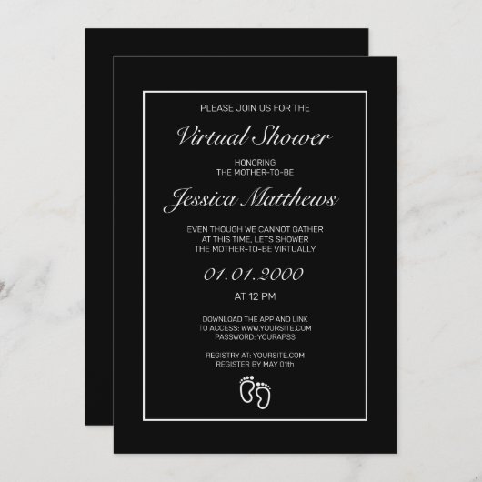 Virtueel Baby shower Modern Minimalistisch Zwart w Kaart (Voorkant / Achterkant)