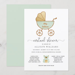 Virtueel Baby shower Pastel Green Retro Carriage Kaart