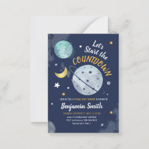 Virtueel Baby shower voor externe ruimteaftelfunct Notitiekaartje