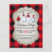 Virtueel Kerstfeest Sneeuwman Red Buffalo Plaid Uitnodiging Briefkaart (Voorkant)