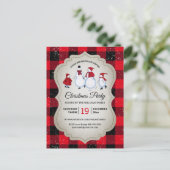 Virtueel Kerstfeest Sneeuwman Red Buffalo Plaid Uitnodiging Briefkaart (Staand voorkant)