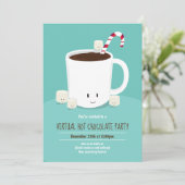 Virtueel Kerstfeest Warme Chocolade Turquoise Kaart (Staand voorkant)