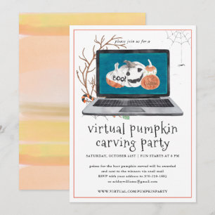 Virtueel pompoensnijden Halloweenfeest Kaart