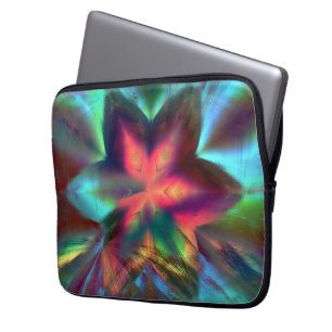 Virtueel vuil over bloem kaleidoscoop vuur oranje laptop sleeve