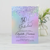 Virtuele 50e verjaardag Rainbow Glitter Kaart (Staand voorkant)