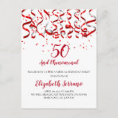 Virtuele 50e verjaardag Red Streamers van de Parti Uitnodiging Briefkaart (Voorkant)