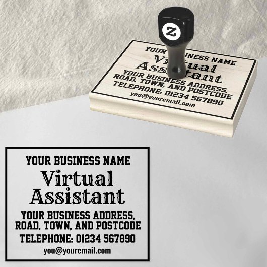 Virtuele assistent met naam, adres, enz. 	rubberstempel