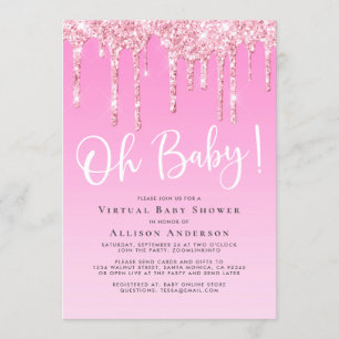 Virtuele Baby Meisje Douche Glitter Drip Roze Kaart