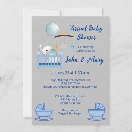 Virtuele baby shower jongen uitnodiging (Voorkant)