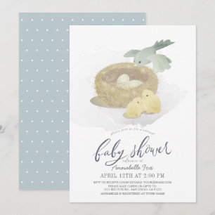 Virtuele Baby shower Nest Blue Boy van vogels Kaart