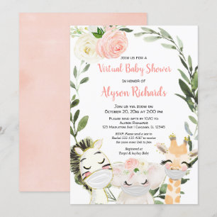 Virtuele baby shower roze graslonke safari-dieren kaart