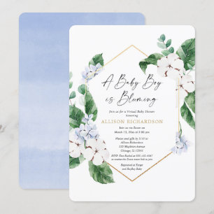 Virtuele baby shower veer blauw goudjongen kaart