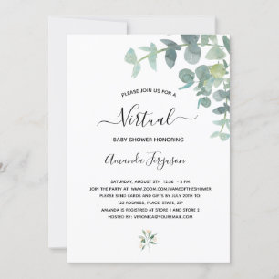 Virtuele baby shower witte eucalyptusgroen kaart
