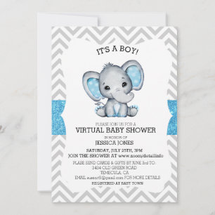 Virtuele Blauwe Olifant Chevron Glitter Baby Showe Kaart