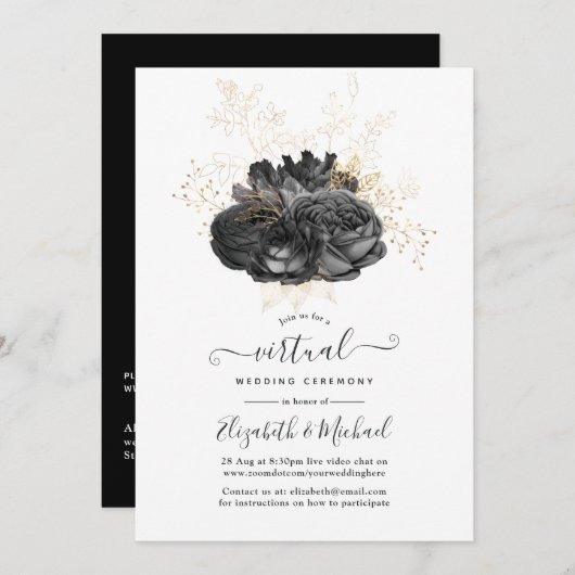 virtuele bruiloft tussen zwart en goudbloem kaart (Voorkant / Achterkant)