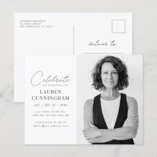 Virtuele feestvieren haar moderne eenvoudige foto uitnodiging briefkaart