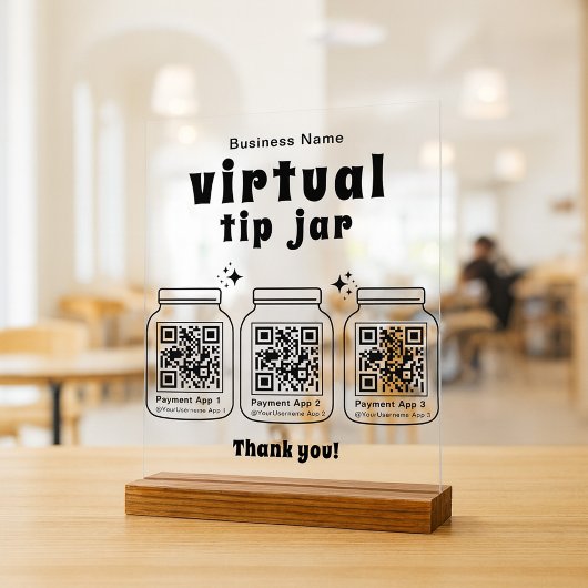 Virtuele fooienpot met 3 QR-code Acryl Bord