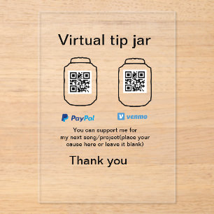 Virtuele fooienpot QR-code geld donatie PayPal ven Acryl Uitnodigingen