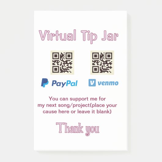 Virtuele fooienpot QR-code geld donatie PayPal ven Post-it® Notes (Voorkant)