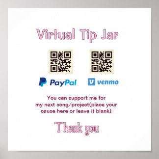 Virtuele fooienpot QR-code geld donatie PayPal ven Poster